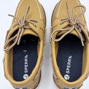Tan Boat Shoes with White Soles